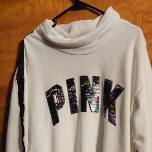 Pink cowl neck lightweight sweatshirt White with tricolor sequin